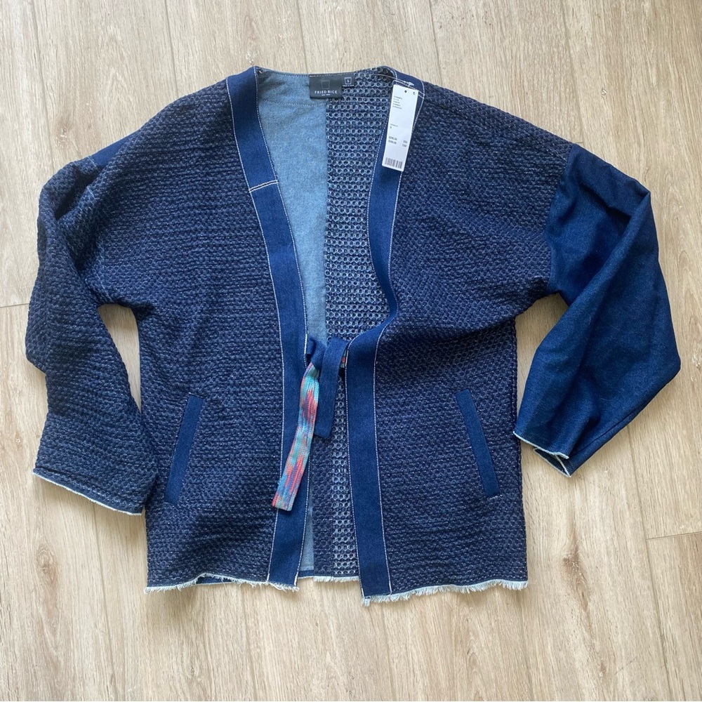 NWT rare Fried Rice denim open front kimono jacket